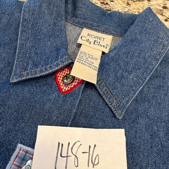 Koret vintage cotton denim patchwork embroidered short sleeve shirt SZ SM - Picture 11 of 12